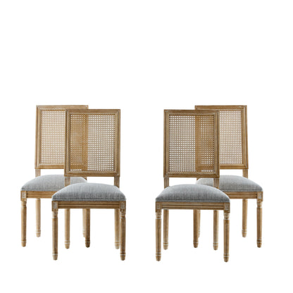 French Country dining chairs with cane back and gray upholstered seats, set of 4 on Tampa Home & Garden Store