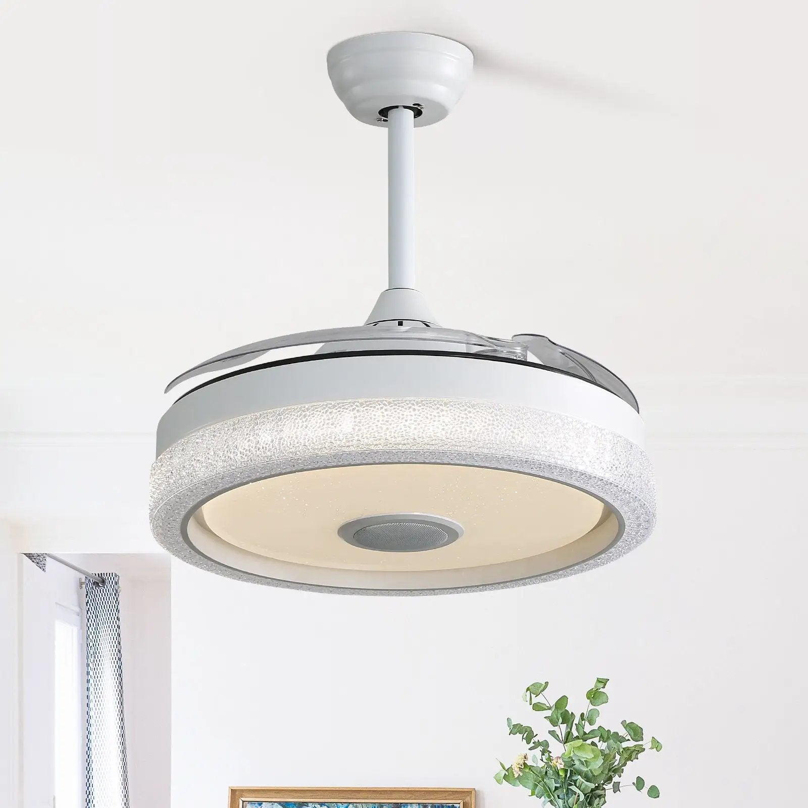 Invisible ceiling fan with remote, white finish, 36W LED light, 3 blades on Tampa Home & Garden Store