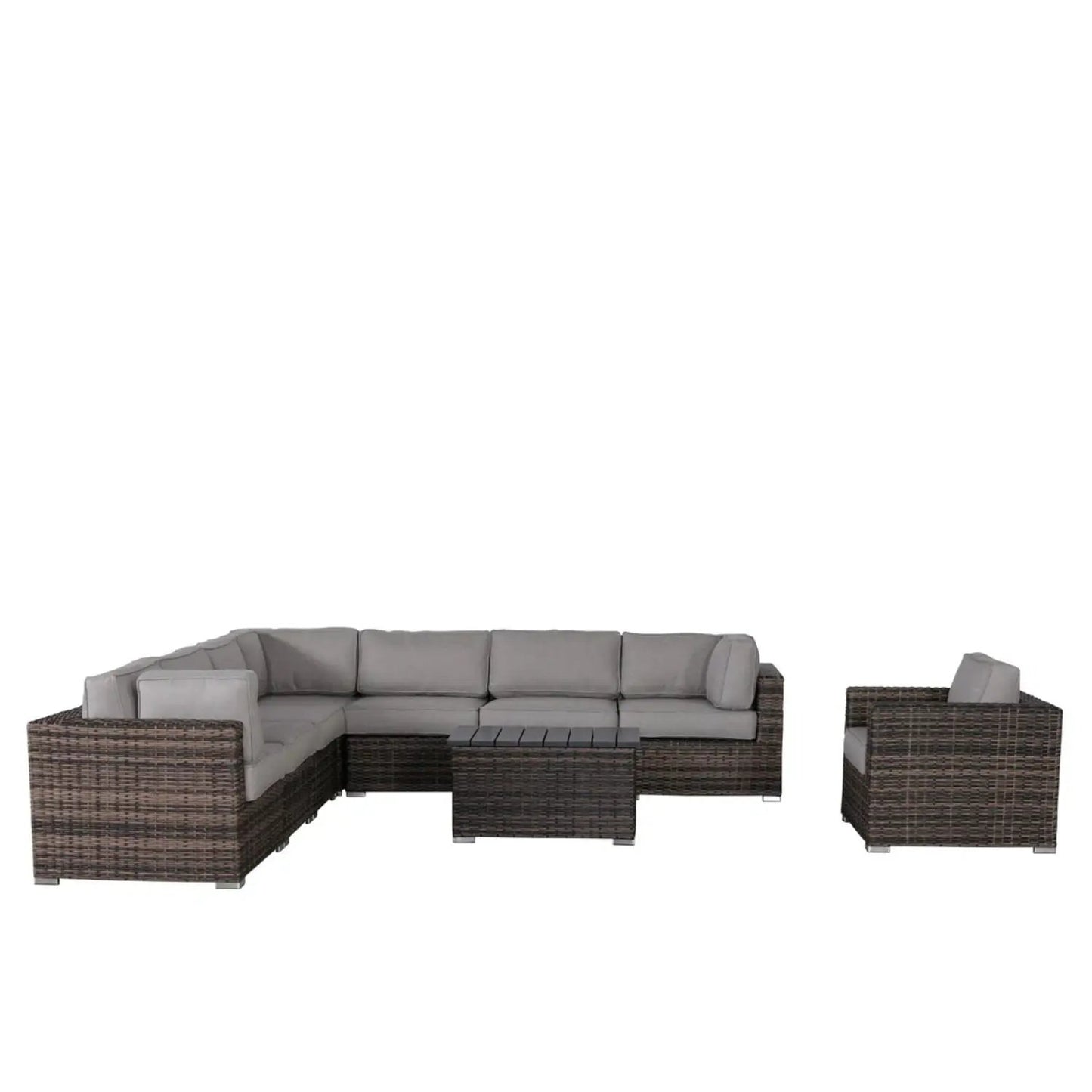 Stylish Entertainment Sectional Set 3-Piece Outdoor with dark brown wicker and light gray cushions on Tampa Home & Garden Store