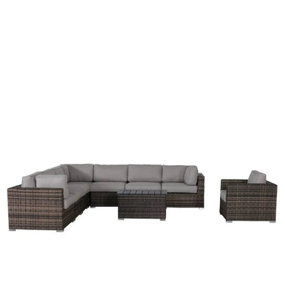 Stylish Entertainment Sectional Set 3-Piece Outdoor with dark brown wicker and light gray cushions on Tampa Home & Garden Store