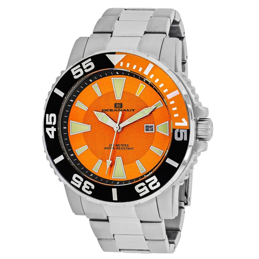 Oceanaut men's Marletta watch with orange dial, black bezel, and stainless steel bracelet on Tampa Home & Garden Store