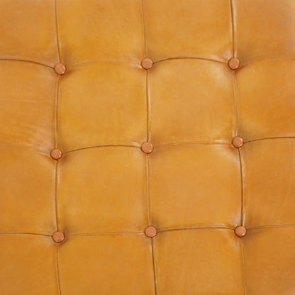Tan leather upholstered bench with button tufting and solid wood frame HouseOfZazla on Tampa Home & Garden Store