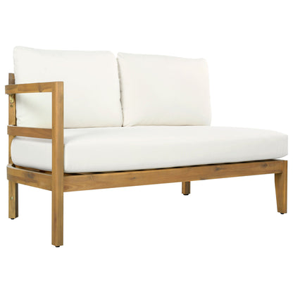Outdoor Acacia Wood 7-Seater Sectional Sofa Set with white cushions on Tampa Home & Garden Store