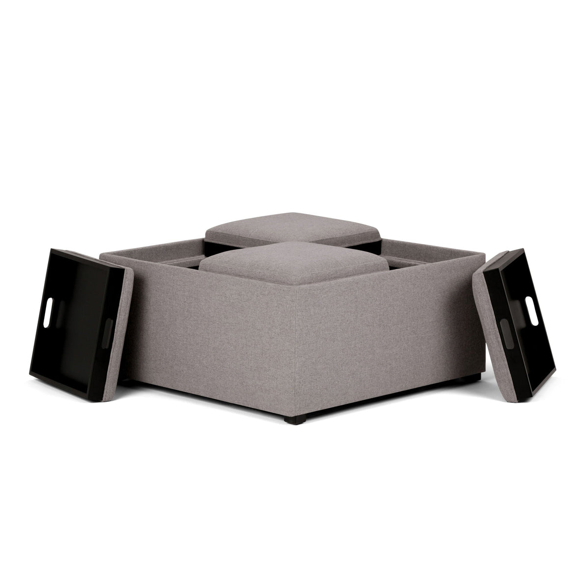 Avalon Square Ottoman Coffee Table With Trays, gray fabric storage ottomans with black trays on Tampa Home & Garden Store