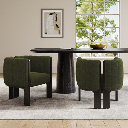 Comfort Stylish Dining Chair Set, green textured upholstery, 4 chairs around dark wood table on Tampa Home & Garden Store