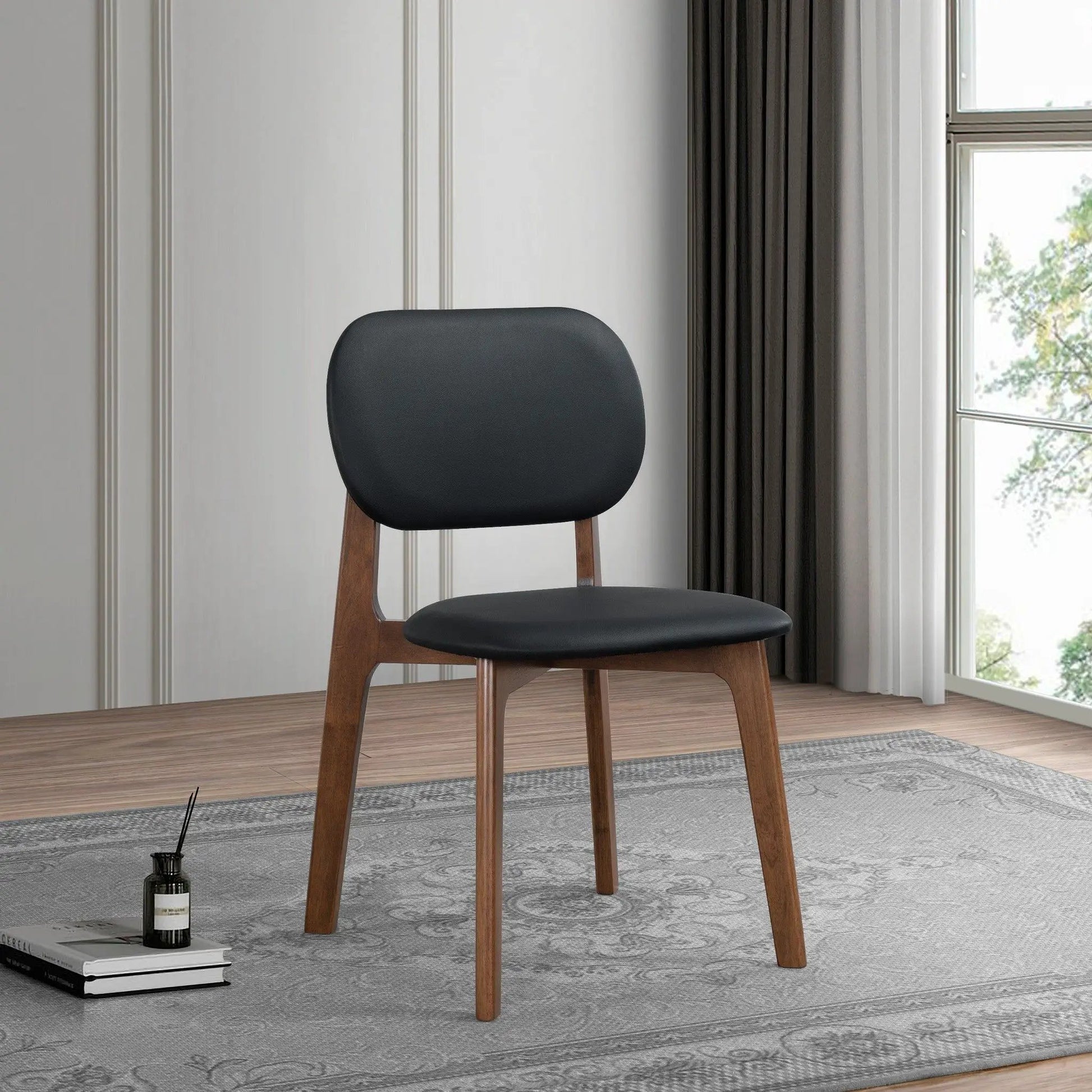 Kelsey Stylish Dining Chair set of 2, black upholstered seats with wooden legs on Tampa Home & Garden Store