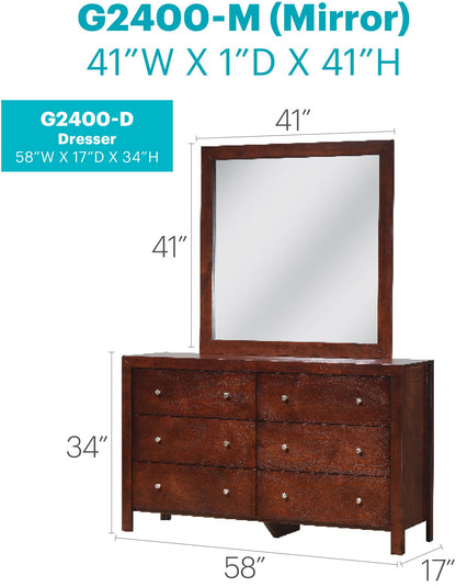 Cherry Dresser with Real Wood Veneer Summit by HouseOfZazla with mirror 58W x 17D x 34H on Tampa Home & Garden Store