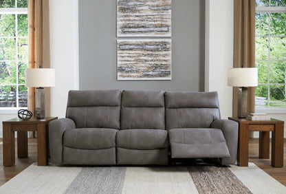 Next-Gen Durapella reclining sectional gray fabric with plush cushions on Tampa Home & Garden Store