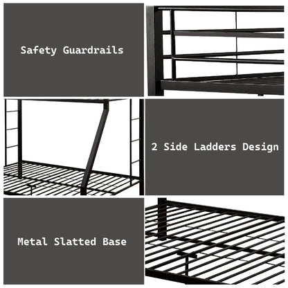 Limbra double bunk bed in black metal with safety guardrails and 2 side ladders, metal slatted base on Tampa Home & Garden Store