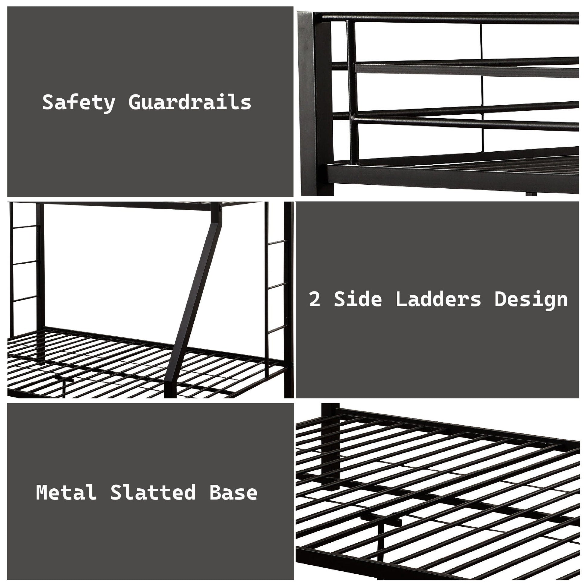 Limbra Spacious Design Double Bunk Bed by HouseOfZazla, black metal frame with 2 side ladders on Tampa Home & Garden Store