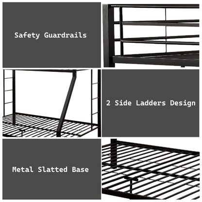 Limbra Spacious Design Double Bunk Bed by HouseOfZazla, black metal frame with 2 side ladders on Tampa Home & Garden Store