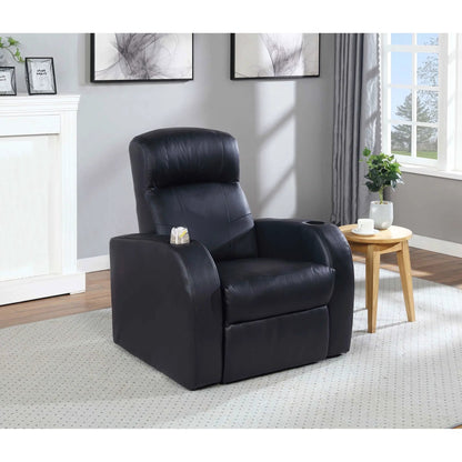 Upholstered black recliner with cup holder comfort lounge chair in a modern living space on Tampa Home & Garden Store