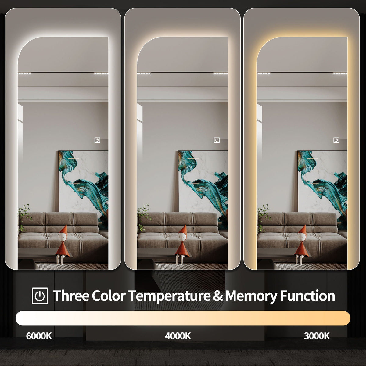 Wall mirror LED full-length with 3-color dimmable lighting in silver by HouseOfZazla on Tampa Home & Garden Store