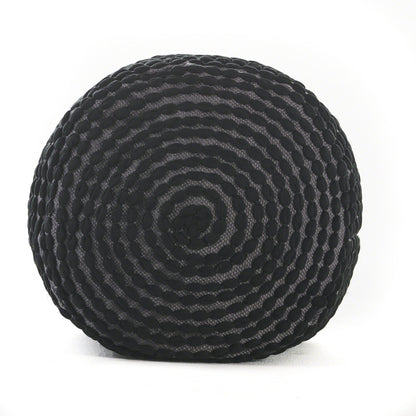 River Handcrafted Cylindrical Pouf in black gray textured water resistant fabric on Tampa Home & Garden Store
