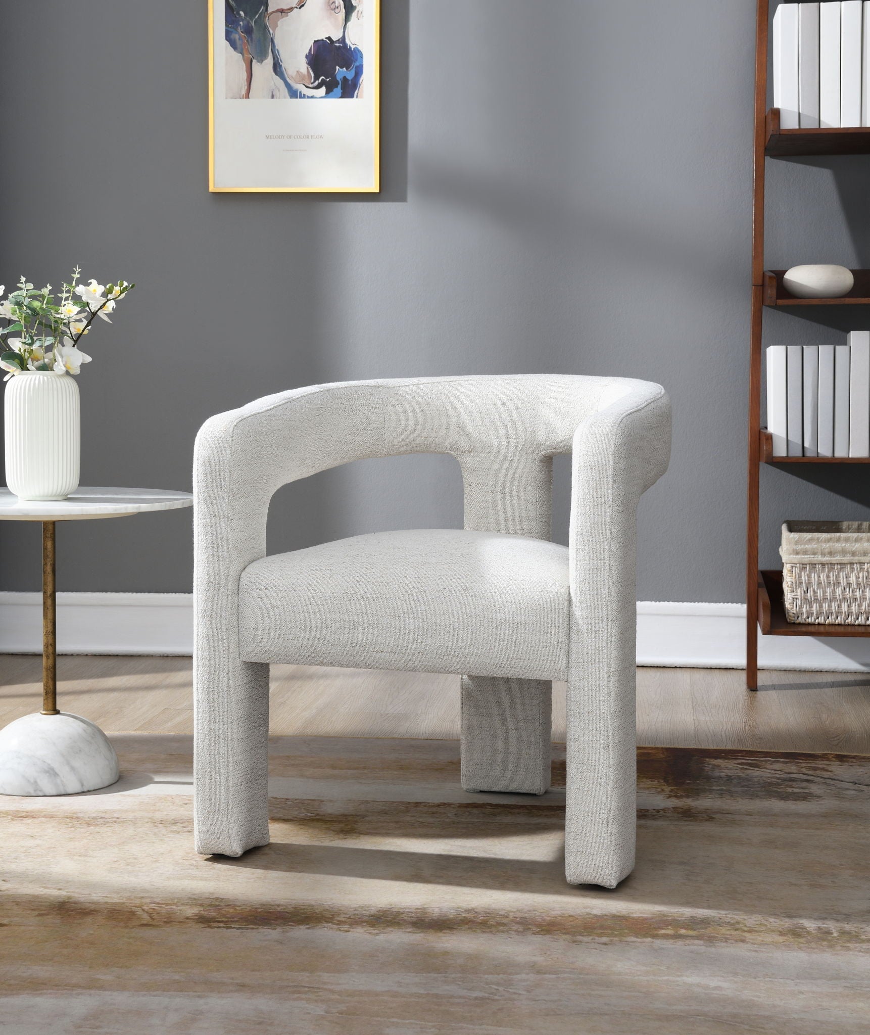 Lomas Boucle Side Chair set of 2 beige boucle upholstery, modern sculptural seating on Tampa Home & Garden Store