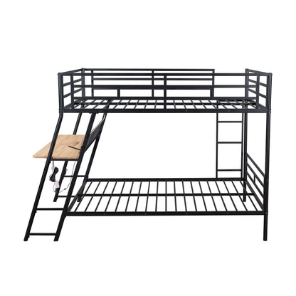 Full-size bunk bed with built-in wood desk in black metal frame and ladder on Tampa Home & Garden Store