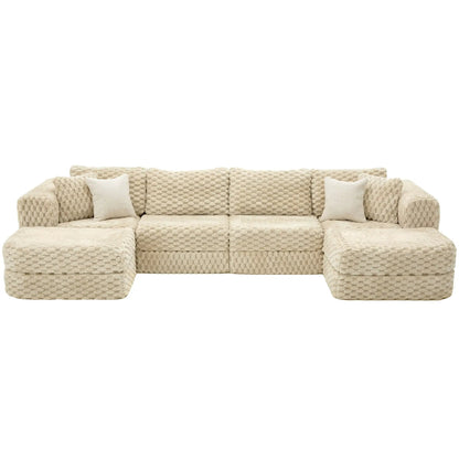 Modular Sectional Sofa with 2 Movable Ottomans