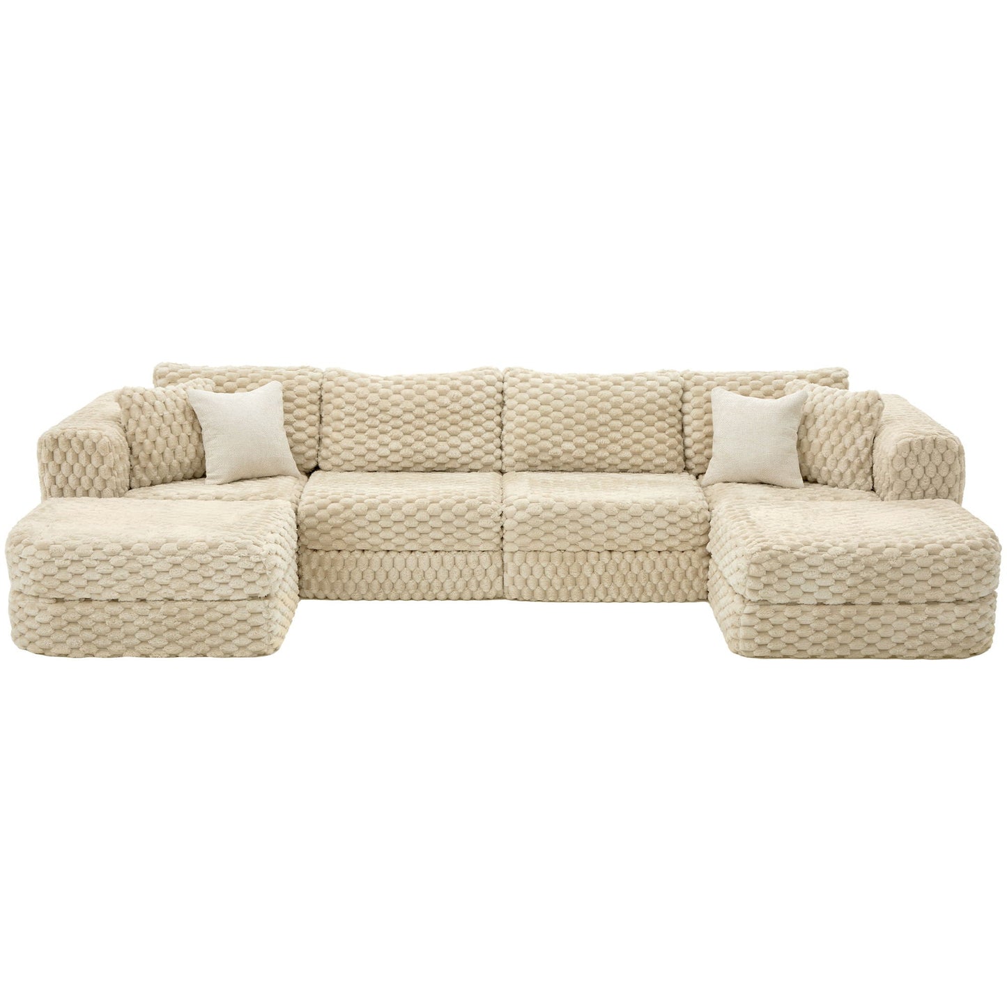 Modular sectional sofa beige textured knit with 2 movable ottomans HouseOfZazla on Tampa Home & Garden Store