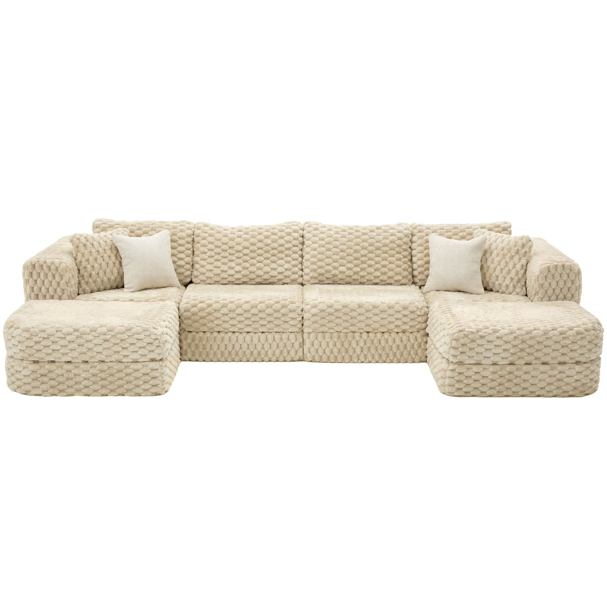 Modular sectional sofa beige textured knit with 2 movable ottomans HouseOfZazla on Tampa Home & Garden Store