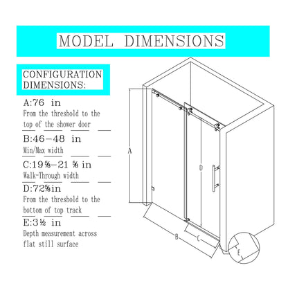 Frameless single sliding soft close shower doors by HouseOfZazla showing dimensions on Tampa Home & Garden Store
