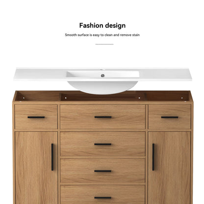 Bathroom vanity with soft-close drawers, oak finish, white countertop by HouseOfZazla on Tampa Home & Garden Store