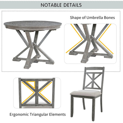 Dining Set Extendable Round Table and 4 Chairs