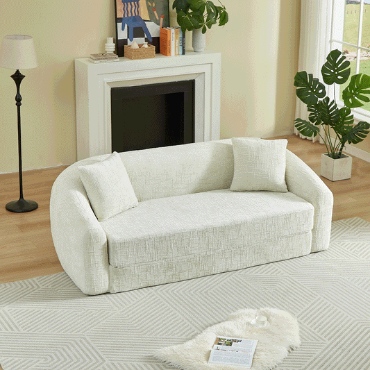 87-Inch Curved Convertible Sofa Recliner HouseOfZazla in light gray fabric with cushions on Tampa Home & Garden Store
