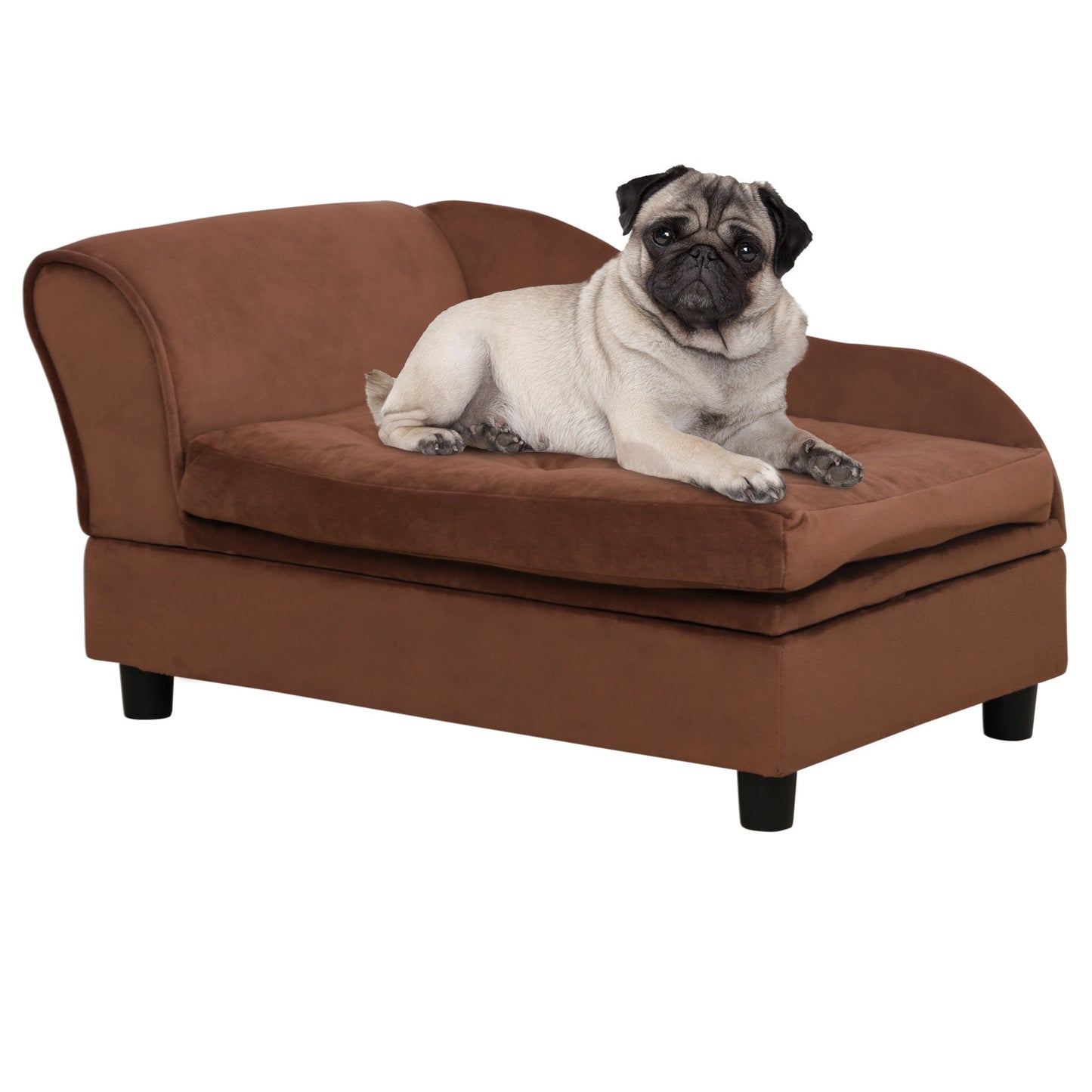 PawHut Luxury Fancy Dog Bed for Small Dogs with Hidden Storage, brown upholstered pet bed on Tampa Home & Garden Store