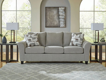 Willarae sofa stationary by Unique Piece Furniture, light gray fabric with dark wood legs on Tampa Home & Garden Store