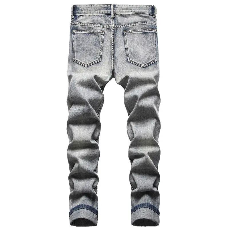 FLIPSTYLEZLLC European American Nostalgic jeans faded grey denim back view with rear pockets and rolled cuffs on Tampa Home & Garden Store