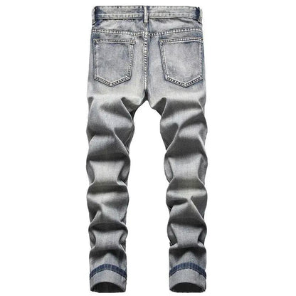FLIPSTYLEZLLC European American Nostalgic jeans faded grey denim back view with rear pockets and rolled cuffs on Tampa Home & Garden Store