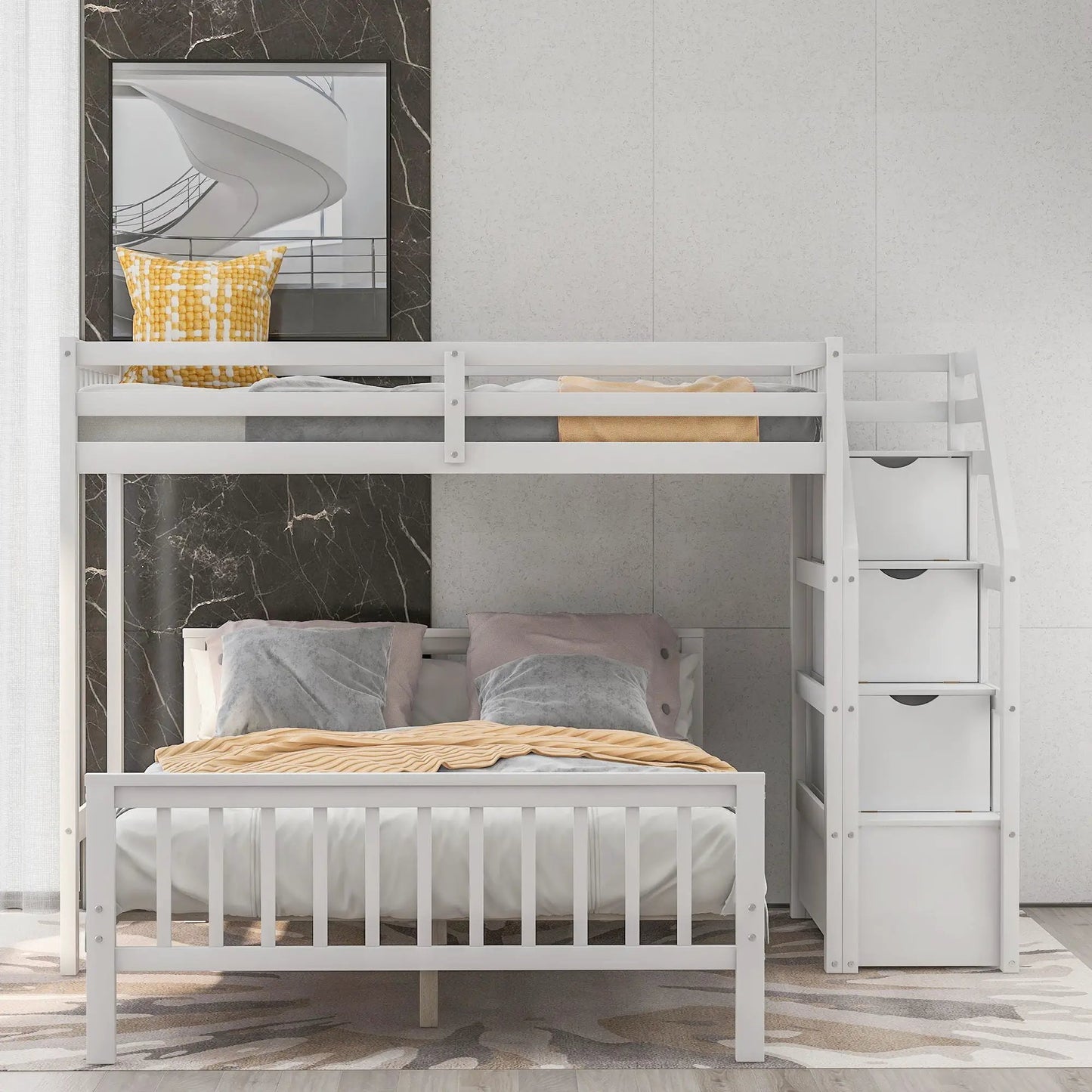 Loft Bed with Staircase and Storage Grids
