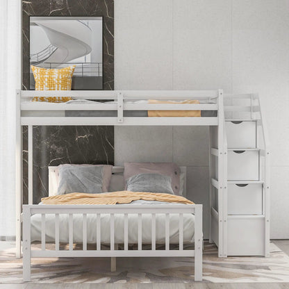 Loft Bed with Staircase and Storage Grids