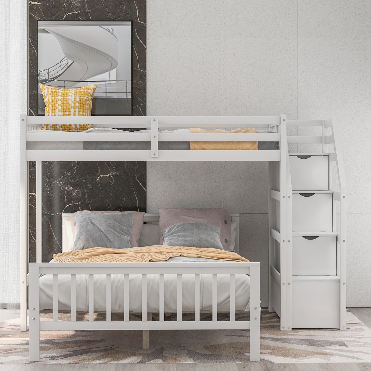 Loft Bed With Staircase And Storage in white wood with built-in drawers by HouseOfZazla on Tampa Home & Garden Store