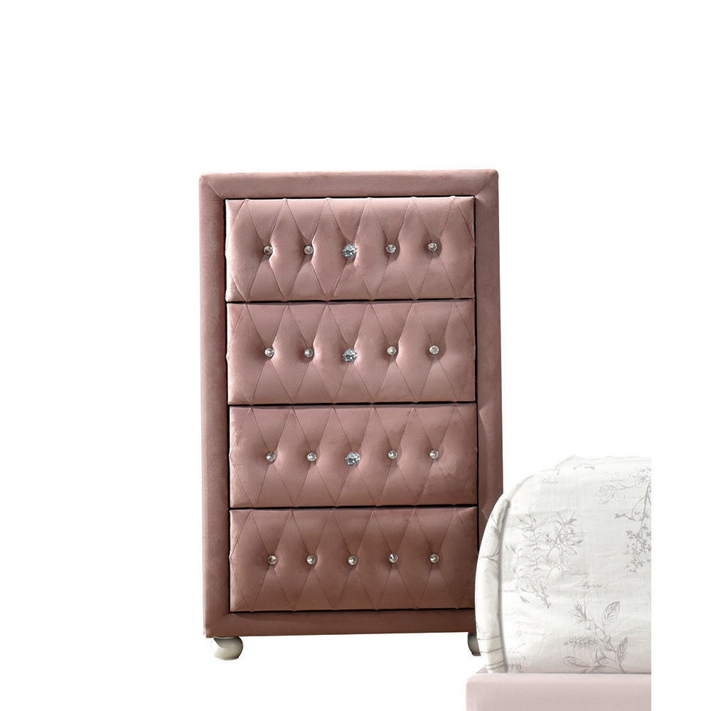 Reggie pink tufted chest of drawers, 4-drawer accent table with crystal knobs by HouseOfZazla on Tampa Home & Garden Store