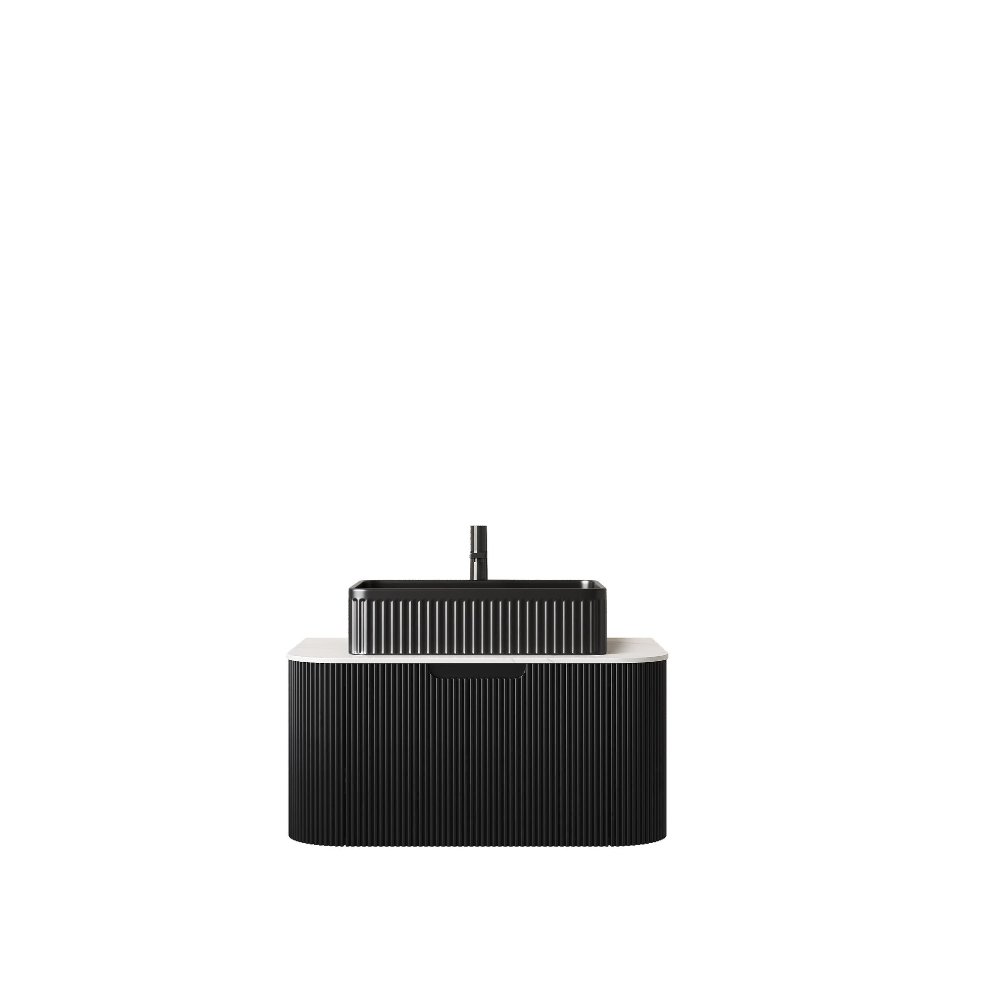 DINA 30in floating bathroom vanity and sink with black ribbed cabinet and white countertop on Tampa Home & Garden Store
