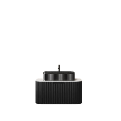 DINA 30in floating bathroom vanity and sink with black ribbed cabinet and white countertop on Tampa Home & Garden Store