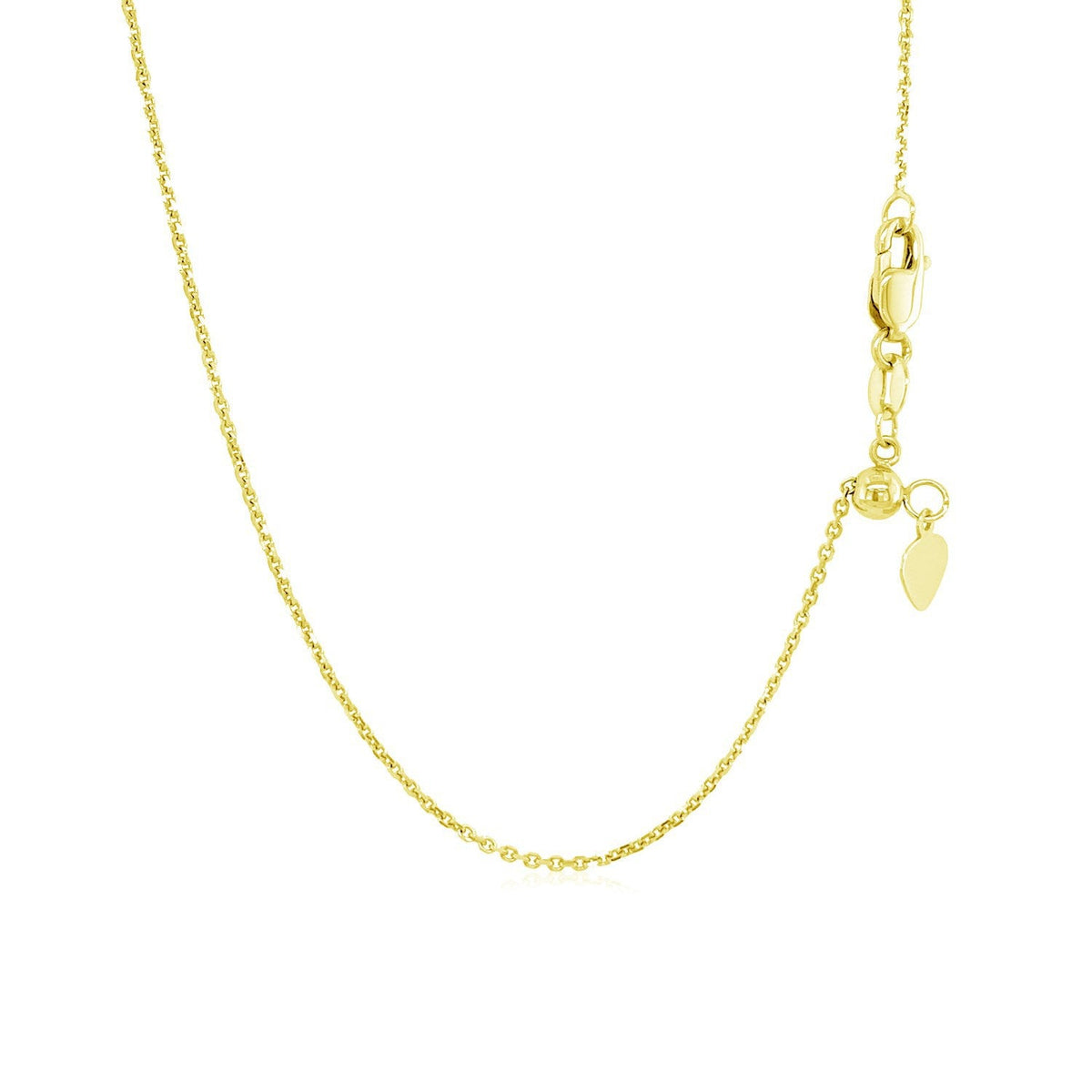 14k yellow gold adjustable cable chain necklace 0.9mm with lobster clasp and heart charm on Tampa Home & Garden Store