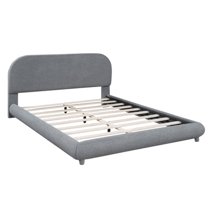 Upholstered platform bed with thick grey frame and curved headboard by HouseOfZazla on Tampa Home & Garden Store