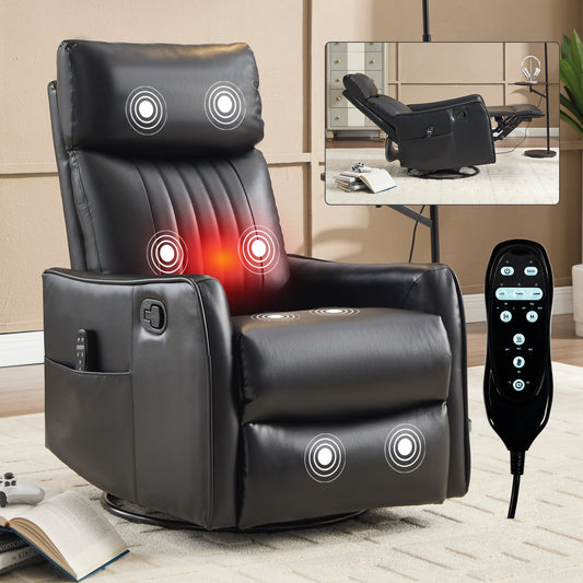HouseOfZazla black faux leather heat massage manual recliner chair with remote control on Tampa Home & Garden Store