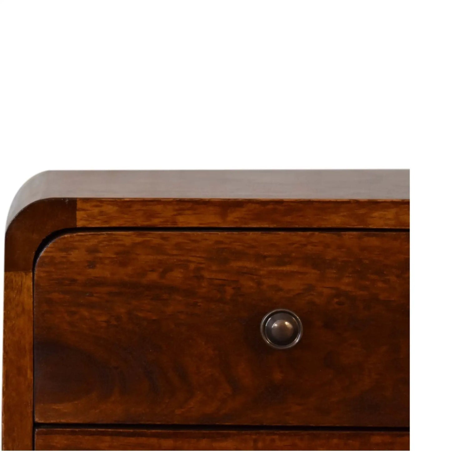 Curved Nightstand by Unique Piece Furniture in dark wood finish with rounded edges on Tampa Home & Garden Store