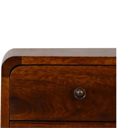Curved Nightstand by Unique Piece Furniture in dark wood finish with rounded edges on Tampa Home & Garden Store