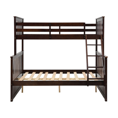 HouseOfZazla bunk bed with ladder, safety guard rails, dark wood finish, top bunk slats on Tampa Home & Garden Store