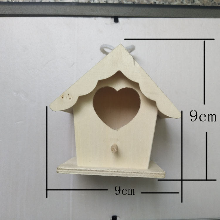 Creative Wooden Bird Nest Ornament by Sell My Stuff, cream wood birdhouse with heart cutout on Tampa Home & Garden Store