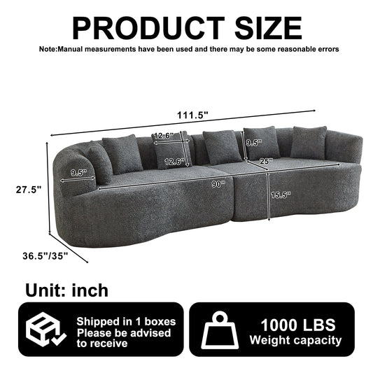 Curved Sectional Sofa by HouseOfZazla, oversized modern design in dark gray fabric on Tampa Home & Garden Store