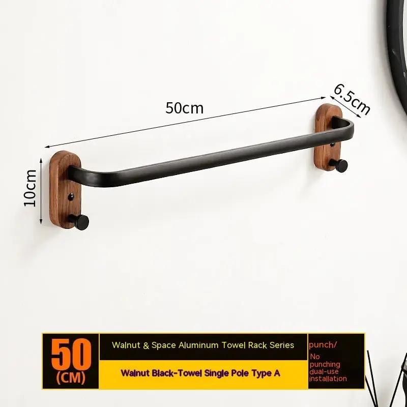 Solid Wood Towel Rack Wall Hanging Multi-bar walnut wood with black curved metal bar 50cm on Tampa Home & Garden Store