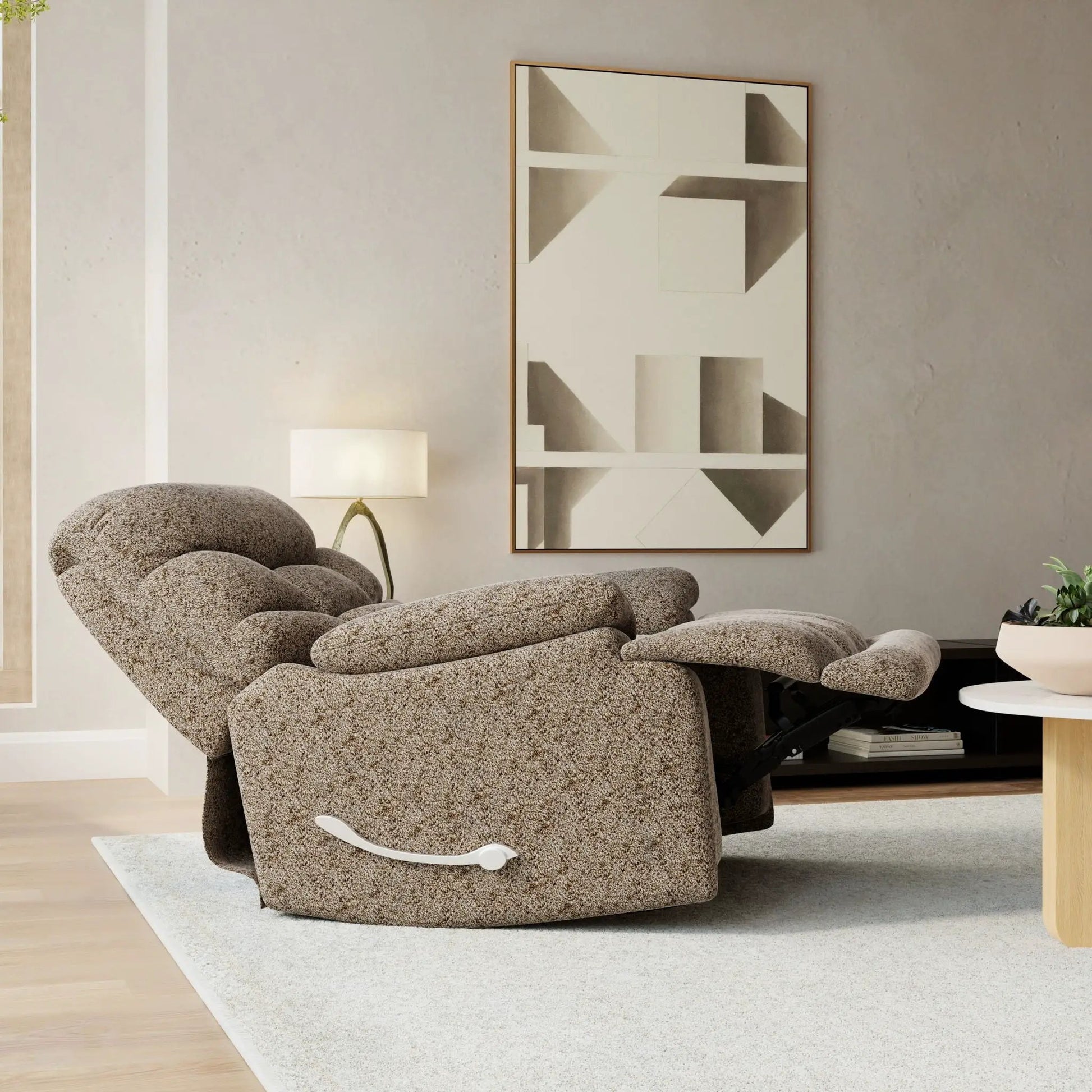 Swivel Glider Recliner in speckled taupe upholstery by Unique Piece Furniture on Tampa Home & Garden Store