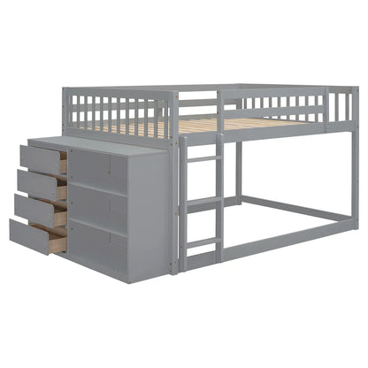 Bunk Bed With Four Drawers and Three Shelves