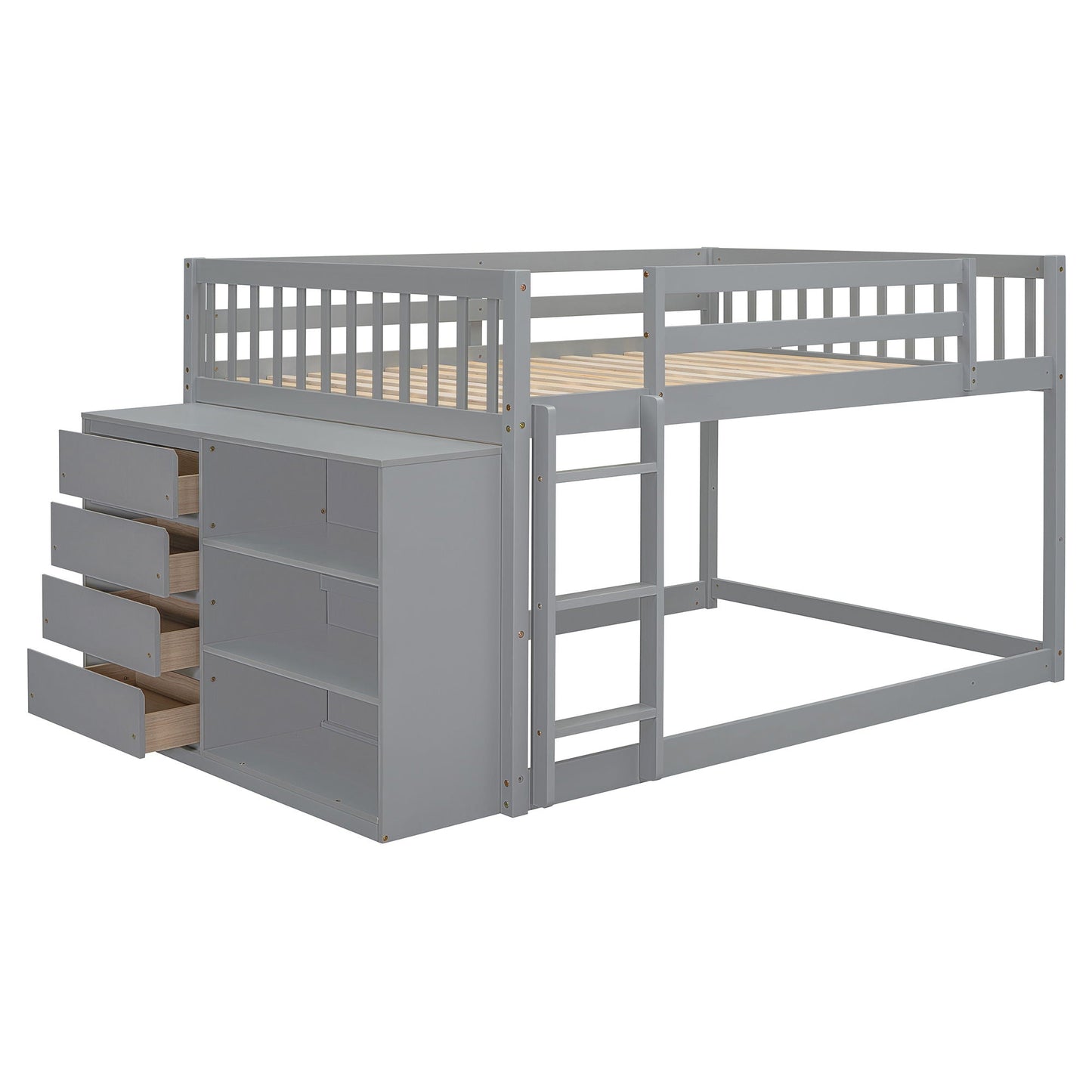Solid Pine Bunk Bed with Drawers and Shelves