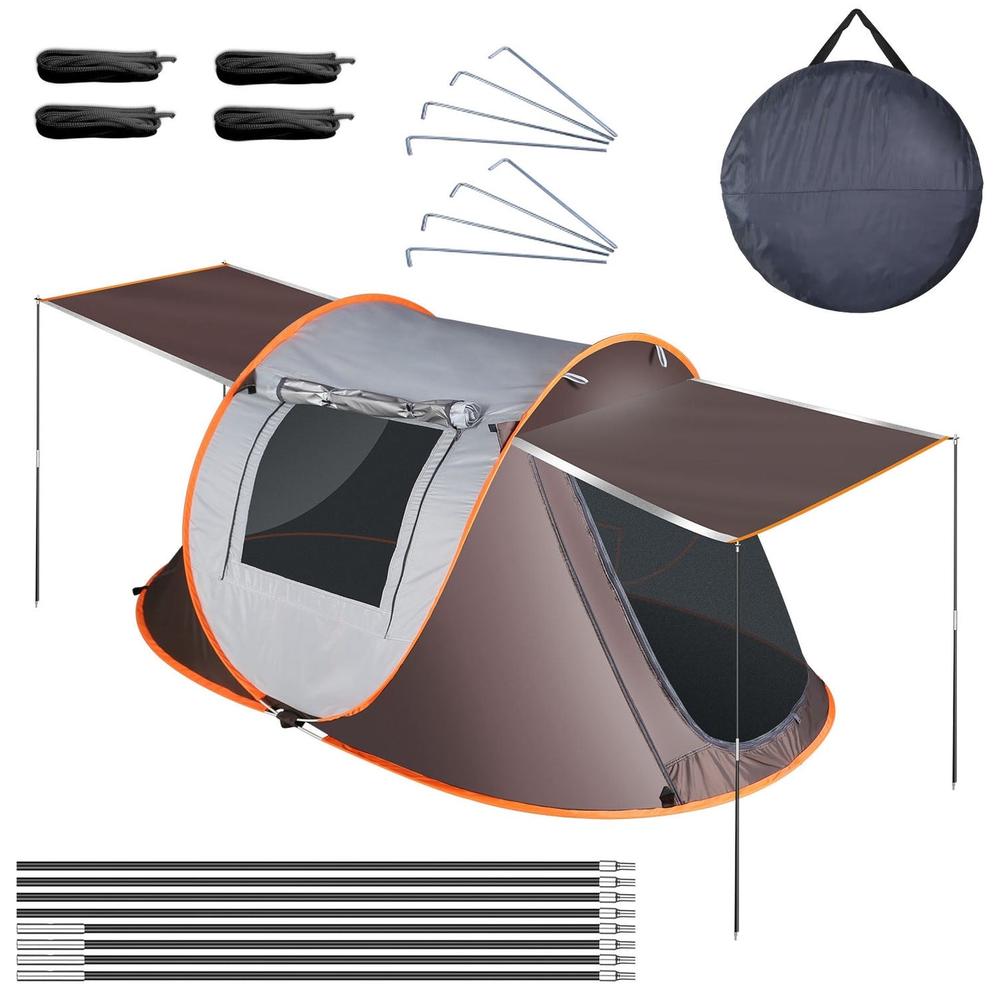 GemGear 3-4 Person Pop Up Tent with 2 mosquito net windows, orange trim, includes stakes on Tampa Home & Garden Store